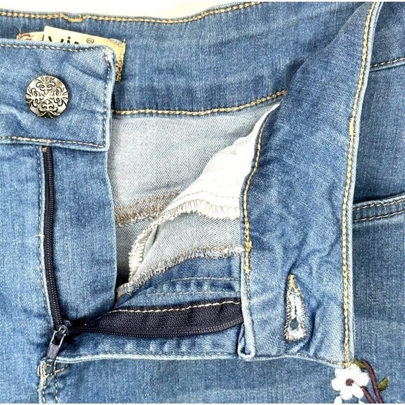 Vintage Telvin Floral Embroidered Denim Skirt Womens 42 Blue Long Pockets - Picture 9 of 12